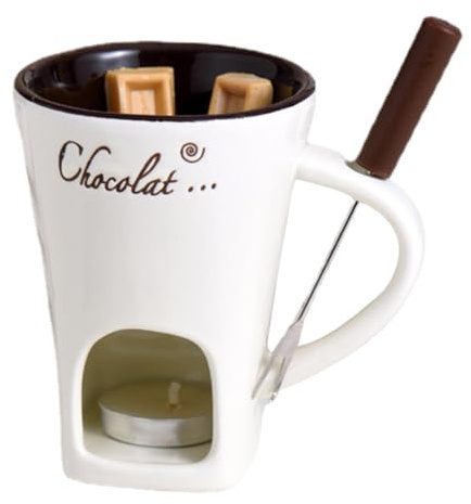 Chokladfondue-mugg set – 130 ml keramisk smörvärmare, hållbar chokladkopp med fondue-gaffel | personlig ostsmältgryta, karamell, lätt att hålla fonduemugg för picknick, buk