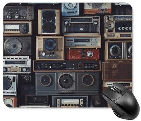 Vintage Wall of Radio Boombox Funny Mouse Pad for Women Men Cute Mouse Pads for Desk Non-Slip Rubber Base Small Gaming Mousepad Travel Portable Square Computer Mouse Mat for Laptop 20 * 25cm