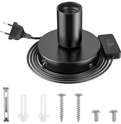 RYAN Portalampada e27 Base per Lampada da Tavolo con Cavo da 1,8 m Porta Lampade per Camera da letto Camino Muro Halloween Natale Nero (Nessuna lampadine inclusa)
