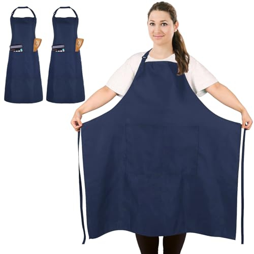 FunChaos 2 st kockförkläde, unisex förkläde med 2 fickor för kök, arbete, professionellt förkläde (stor storlek), Färg: blå, 90 x 100 cm (35,43 x 39,37 Zoll), Rückengurt 95 cm (37,4 Zoll)