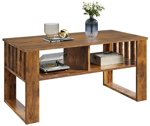 WLIVE Couchtisch Holz, Wohnzimmertisch mit Schubladen und Aufbewahrung,Wohnzimmer Tisch für Couch, Sofatisch für Schlafzimmer, Homeoffice (mit Ablagefläche, Vintagebraun)
