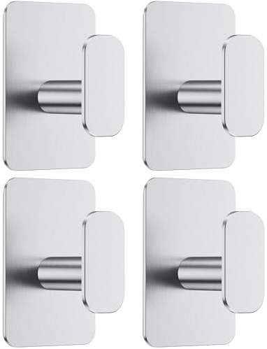 Aikzik 4 Pack Large Self Adhesive Hooks, Stainless Steel Sticky Hook Heavy Duty, Over 12kg Load - Strong Hooks for Hanging for Towel, Coat, Robe, Stick on Bathroom, Kitchen, Door and Wall