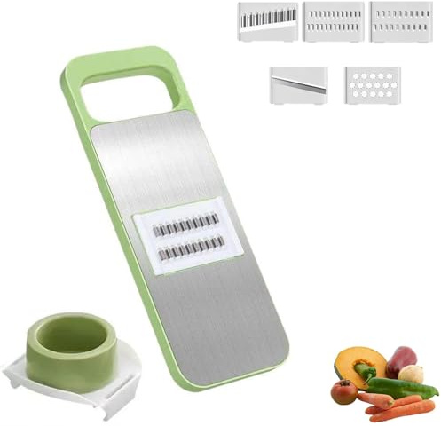 Mandolina de cocina 5 en 1 con protector de manos, cortador de verduras multifuncional de acero inoxidable, rallador y rebanador manual para patatas, cebollas, queso y zanahorias