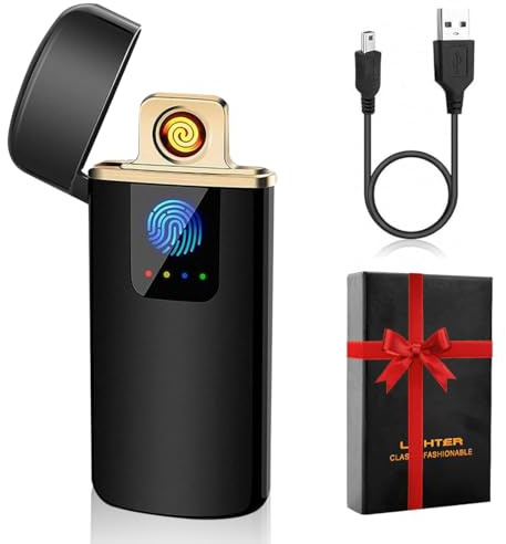 LOMUG Regalos San Valentin Hombre, Mechero Electrico USB Recargable Encendedor Electrico Resistente al Viento con Indicador de Batería para Vela Estufa Barbacoa Camping, Regalo Hombre/Papa Cumpleaños