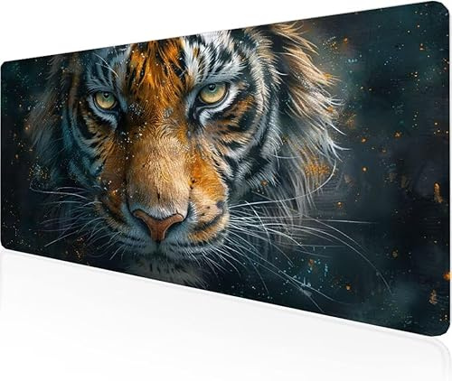 Musmatta grå spelmusmatta tiger stor skrivbordsmatta 800 x 400 x 3 mm, arbete från hem väsentligheter halkfri gummibas specialstruktur vattentålig yta slitstark för kontor PC, bärbar dator Y1-853