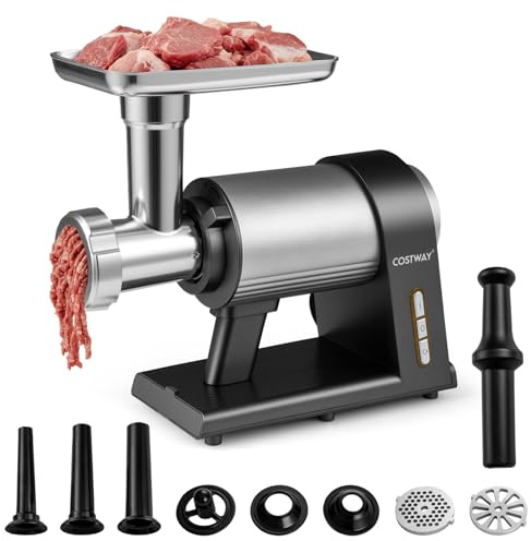 GOPLUS Picadora de Carne Eléctrica 3 en 1, Picadora Profesional de 2000 W en Aluminio con 3 Placas de Trituración, Kit Kubbe y 3 Tubos de Relleno de Salchichas, 1,8 KG/MIN, Ideal para Uso Doméstico