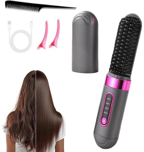 Brosse Lissante Sans Fil, Chauffage Céramique MCH Fer à Lisser 4 Réglages De Température Avec Soin Capillaire Aux Ions Négatifs Vitesse De Lissage 2 Fois Plus Rapide pour Travel