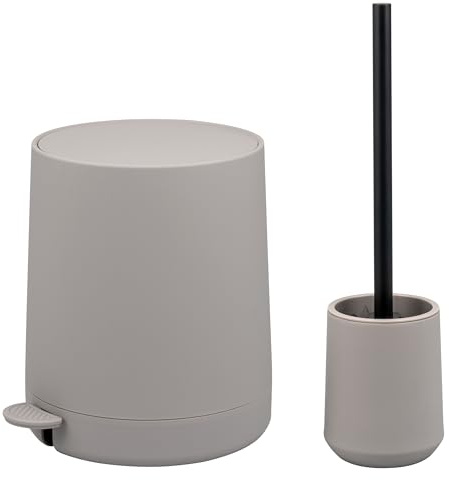 eluno badrumsset TESERO med mjuk touch yta, badrumstillbehör set 2 delar. bestående av 1 x kosmetisk behållare, 4 liter och 1 x toalettdekor, perfekt för badrum och gästtoalett av plast (taupe)