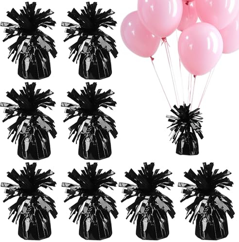 STOBAZA Set 8 Pezzi Pesi per Palloncini in Alluminio Nero Lucido, Pesi Decorativi Riutilizzabili per Feste, Compleanni e Eventi, Accessori per Palloncini Fissaggio Stabile e Facile