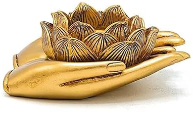 XdeliX Photophore Mains de Lotus Doré - Bougeoir en Polyrésine - Décoration Spirituelle pour Méditation, Yoga, Autel et Espace de Vie - 11,5 × 9,4 × 4,8 cm