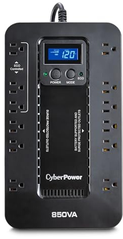 CyberPower EC850LCD Ecologic UPS Battery Backup and Surge Protector, 850VA/510W, 12 Outlets, ECO Mode, Compact, UL Certified