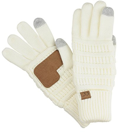 C.C Unisex Cable Knit Winter Warm Anti-Slip Touchscreen Texting Gloves, Ivory