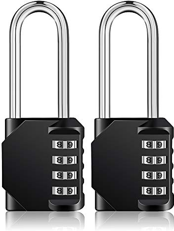 ZHEGE Combination Padlocks Long Shackle, Outdoor Padlocks Heavy Duty and Weatherproof for Fence Gate, Shed, Hasp, 4 Digit Code Locks Long Shank for Gym and School Lockers (2 Pack, Black)