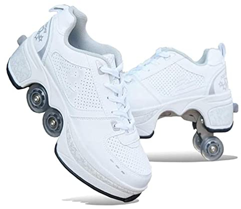 NOLLY Rollschuh Roller Skates Lauflernschuhe,Sneakers,2in1 Mehrzweckschuhe Schuhe Mit Rollen Skateboardschuhe,Inline-Skate,Verstellbare Quad-Rollschuh Stiefel Skateboardschuhe,34