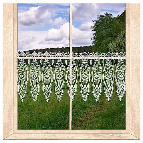 atelier alles-Spitze Zeitloser weißer Scheibenhänger Sophia | Hochwertige Scheibengardine aus Luftspitzen-Stickerei | Höhe x Breite: 30 x 64 cm