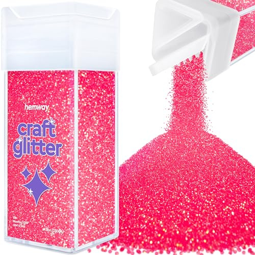 Hemway Craft Glitter Shaker Fluorescent Pink 130g Microfine | for Resin & Epoxy Crafts, Christmas Art Supplies, Nail, Body, Face, Eye, Festival, Crafting, Slime, Sparkle
