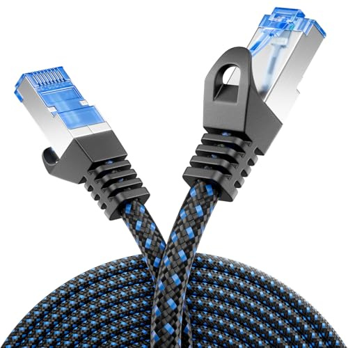 deleyCON 1m CAT 8 Patchkabel (40 Gbit/s, 2000 MHz) Gigabit Nätverkskabel Ethernet Kabel RJ45 S/FTP POE CAT8 LAN Kabel för PS5 Router Modem TV Switch Laptop - Svart