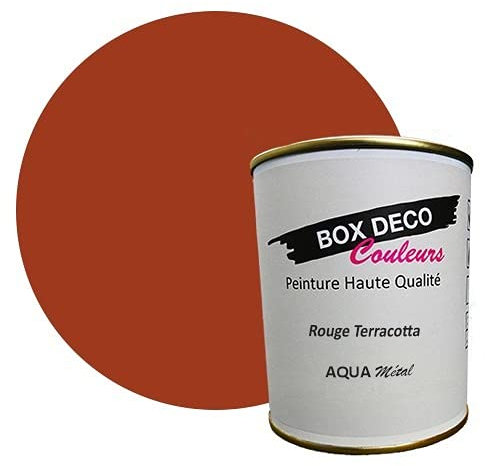 BOX DECO COULEURS Peinture meuble métal à base de laque acrylique aspect satin Aqua Métal - 750 ml / 7.5m², Rouge Terracotta