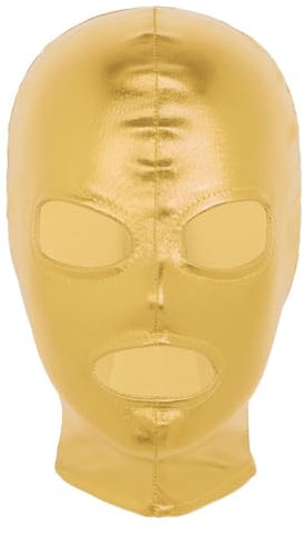 Alvivi Shiny Metallic Latex Full Face Mask Hood Unisex Role Play Costume for Adults Gold One Size