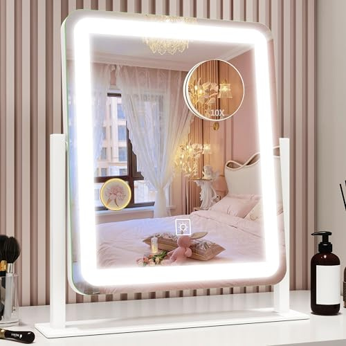 ROLOVE Vanity Mirror with Lights, 12.6x15 LED Makeup Mirror with Lights, Smart Touch Control 3 Color Dimmable, Lighted Desk Mirror for Bedroom, Light Up Mirror