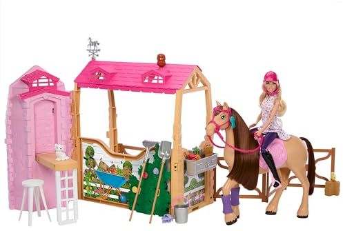 Barbie Toy Stable Playset with Doll, Horse & Accessories, 25+ Pieces with 6 Areas of Play, Inspired by Barbie Mysteries: The Great Horse Chase, HXJ44