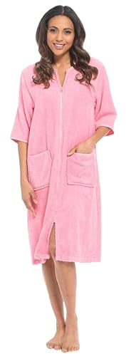 kraftd Zip Up Dressing Gown Terry Towelling Bath Robes For Women 100% Cotton Bathrobe