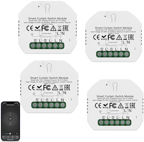 Interruptor Persianas WiFi, Módulo de Persianas Control por Porcentaje de APP y Voz Compatible con Alexa y Google Home, Relé de Persianas con Temporizador, para Motor Persiana Toldos Cortinas Tublar