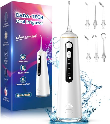 Jet Dentaire Hydropulseur Dentaire, Water flosser Hydropulseur et Irrigateur avec 8 Modes Personnalisables 7 Buses Réservoir de 300 ml (Blanc)
