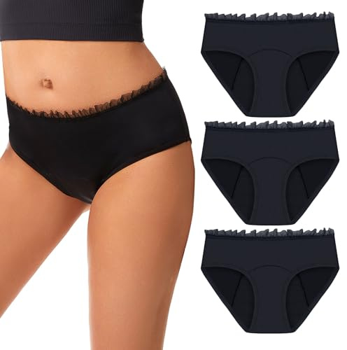 Feel Natural - Pack Culottes Menstruelles Motif Tulle - Lavable et Anti Fuite - Protection Absorbante sans Couture - Idéal pour Flux Moyen - Confort Discret, Absorbant - Hygiène Femme - Taille XL