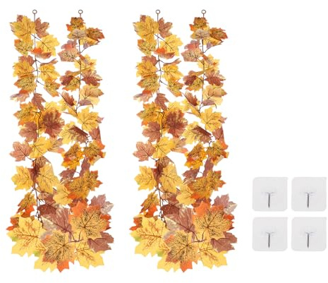 PATIKIL Höstgirlanger 15 cm (5,7 fot) / styck, 2-pack konstgjord höstlövskran, lönnlöv, hängande vinstockar, bladdekoration för bröllop, öppen spis, fest, djup röd/gul/djupgrön