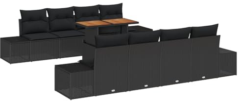 vidaXL Trädgårdsoffset 9 st Svart Poly rattan