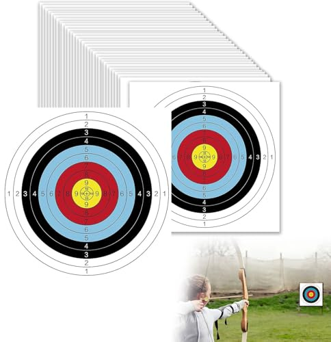 Cibles de Tir à l'arc, 30Pcs Papier pour Cible de Tir 40cm x 40cm, Anneaux en Papier Cibles, Standard de à l'arc, Archery Targets Paper Standard