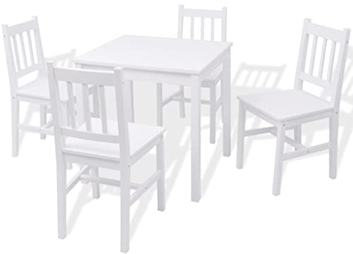 Plumbpyr Set da pranzo da 5 pezzi in legno di pino bianco con 4 sedie, 70 x 70 x 73,8 cm, robusto set da pranzo per soggiorno, piccolo gruppo da pranzo senza tempo, facile da pulire