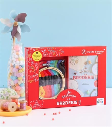 Je découvre la broderie: Coffret avec 1 livre, 10 échevettes, 1 tambour en bois, 1 aiguille