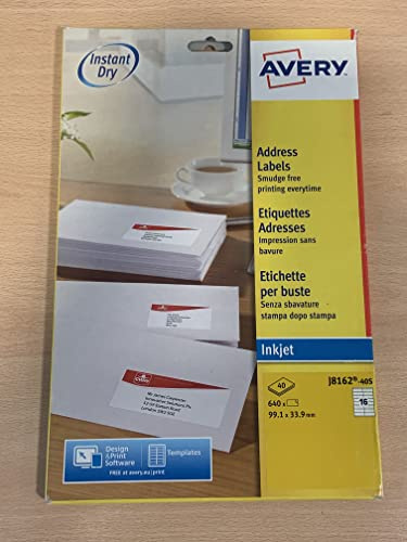 Avery Étiquettes Adresse Autocollantes Blanches 640 Pièces 99,1 x 33,9 mm Jet d'Encre J8162
