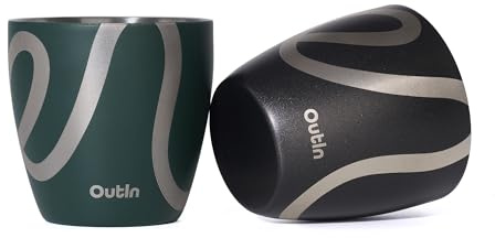 OutIn Set di 2 Tazze da Espresso, Doppia Parete Isolante 75ml in Acciaio Inossidabile, Bicchierini da Shot Portatili per Campeggio, Compatibili con le Macchine da Caffè