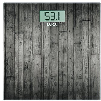 Laica PS1065 Bilancia Pesapersone Elettronica, 180 kg, Vetro Temperato con Serigrafia Legno Scuro, Marrone