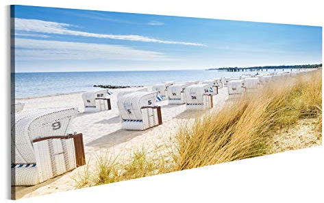 islandburner Bild Bilder auf Leinwand Blick von Einer Düne auf Strandkörbe Wandbild, Poster, Leinwandbild MRC