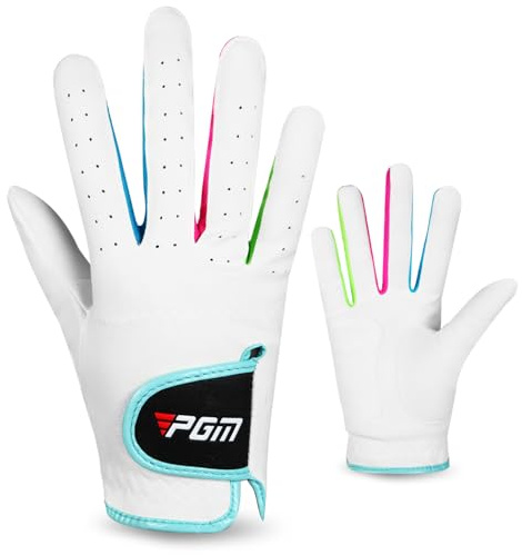 PGM Kids Youth Junior Toddler Boys Girls Golf Gloves Microfiber Synthetic Gloves for Left Hand Right Hand Golf Gloves Extra Value 1 Pair White Pink Age 3-12 (White, Medium)