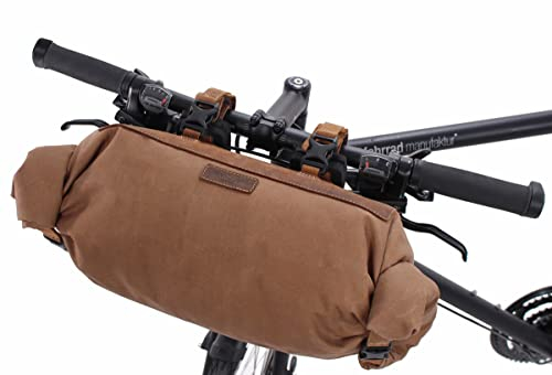 Gusti Lenkertasche Leder - Pedro D. Damen und Herren Fahrradtasche mit Befestigung Kuriertasche Lenkstangentasche wasserdicht Fahrrad groß Braun Canvas & Leder