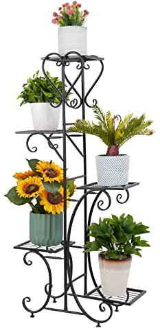 unho Blumentreppe Blumenregal mit 5 Ablagen aus Metall Blumenständer Blumenregal Pflanzentreppe 107 x 22 x 57 cm