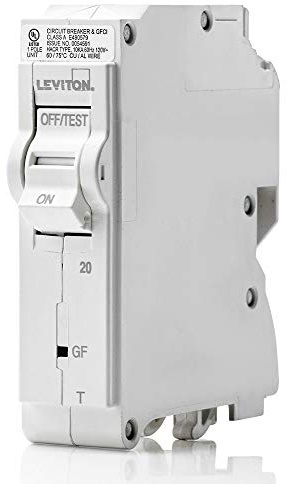 Leviton LB120-GFT 20A 1-Pole Plug-On GFCI Branch Circuit Breaker, Thermal Magnetic, 120 VAC, White