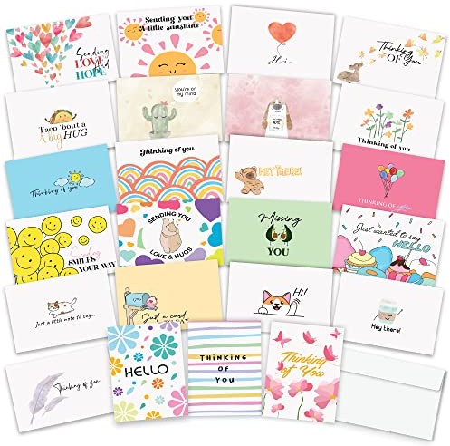 Thinking of You Cards with Envelopes - 24 Thinking of You Greeting Cards with Unique Designs and Inspiring Words - The Perfect Encouragement Cards to Send to a Close Friend, Relative or Loved One (24)