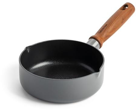 Greenpan Mayflower Pro Hard Anodized Healthy Ceramic Nonstick 16 cm Saucepan, Vintage Wood Handle, PFAS-Free, Induction Suitable, Charcoal Gray