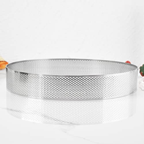 Guowall Perforated Tart Ring Set, Muffin Rings Cake Mould Stainless Steel Pastry Rings for Baking Crumpets Desserts (Dimeater: 24 cm, Height: 4 cm)