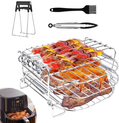 Heißluftfritteuse Zubehör, 3 Etagen Heißluftfritteuse Grillrost Multifunktional Gitter Edelstahl AirFritteuse Rack Accessories für Philips Airfryer XL 6,2L HD9270/90 COSORI 5,5L 4,7L Russell Hobbs 4L