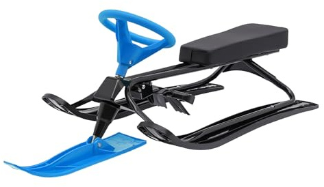 Snow Racer Sled, Kids Teens Winter Sport Ski Sled Slider Board, Snow Sled with Steering Wheel and Twin Brakes for Kids, Teenagers, Adult (Blue)