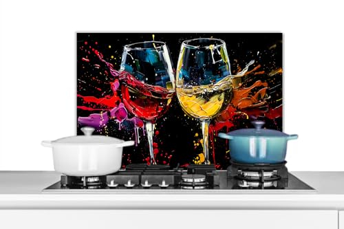 KitchenYeah© Fond de Hotte 60x40 cm Aluminium Crédence Cuisine Décoration Murale Crédence Plaque de Cuisson Anti Projection Verre à vin - Art - Abstrait - Noir