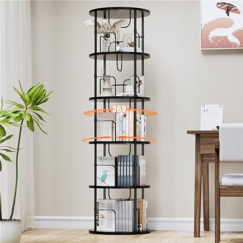 360° Drehbares Bücherregal, Bodenstehendes Bücherschrank Aus Holz, Bookshelf Mit 5 Ebenen, Verstellbare Ebenen, Standregal, 45×45×160cm, Schwarz