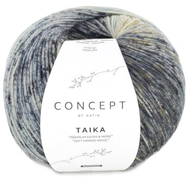 Katia Concept Taika, dicke Sockenwolle 6-fädig, 150g Sockengarn 6-fach, Strumpfwolle mit Merinowolle und Farbverlauf | 75% Wolle, 25% Polyamid (155)